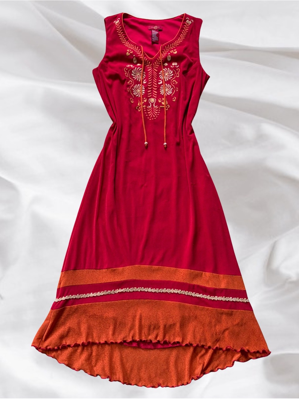 Y2K Boho Red & Orange Sunset Dress
